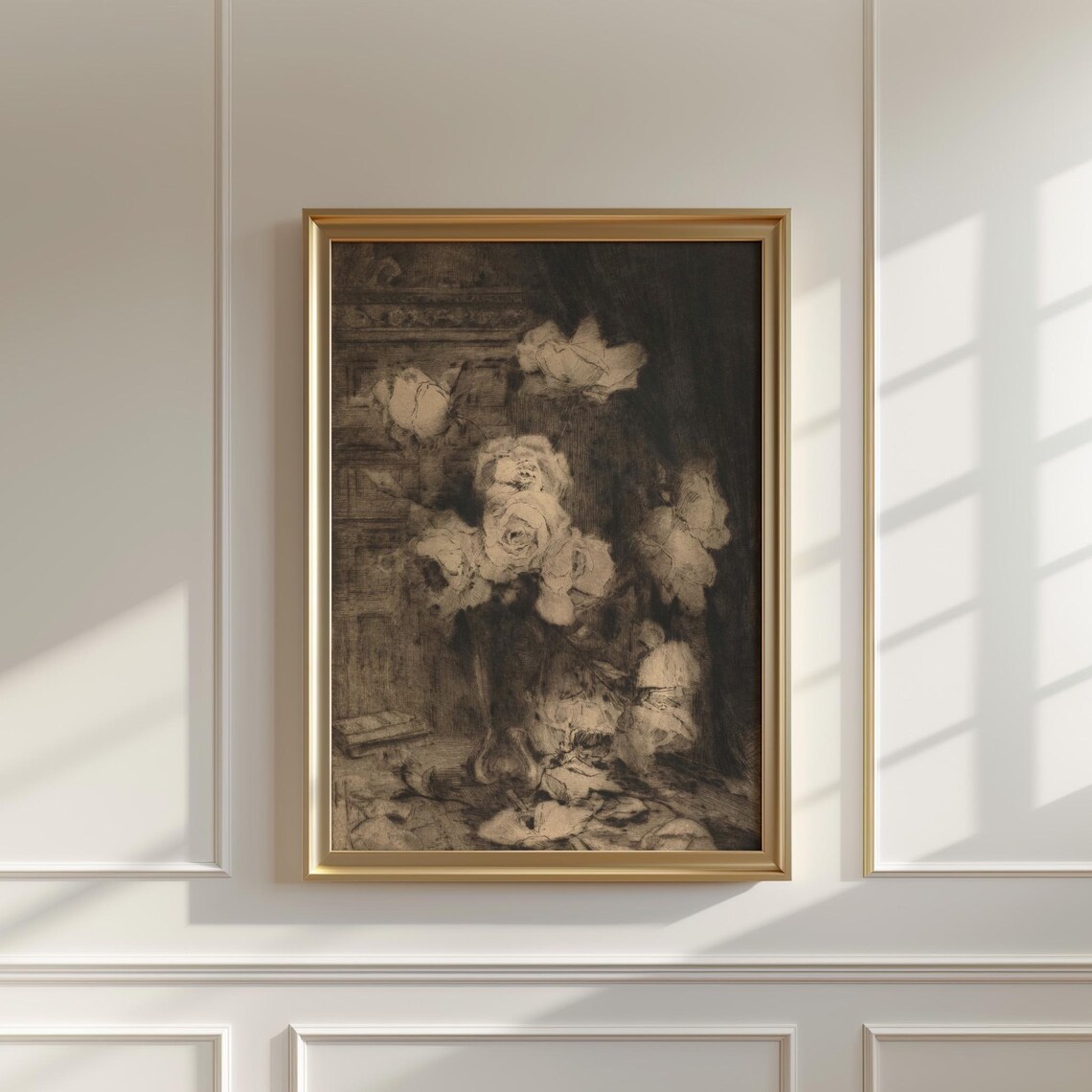 Sepia Rose Sketch Dark Moody Vintage Floral Still Life Poster - Image 5