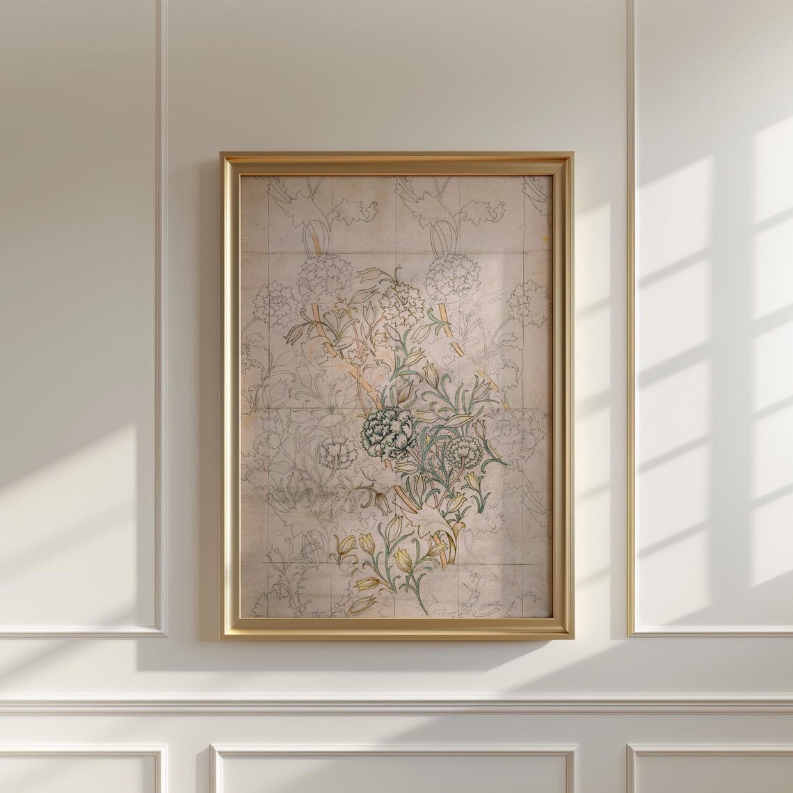Botanical Line Drawing Study Faint Color Morris Style Art Poster - Image 5