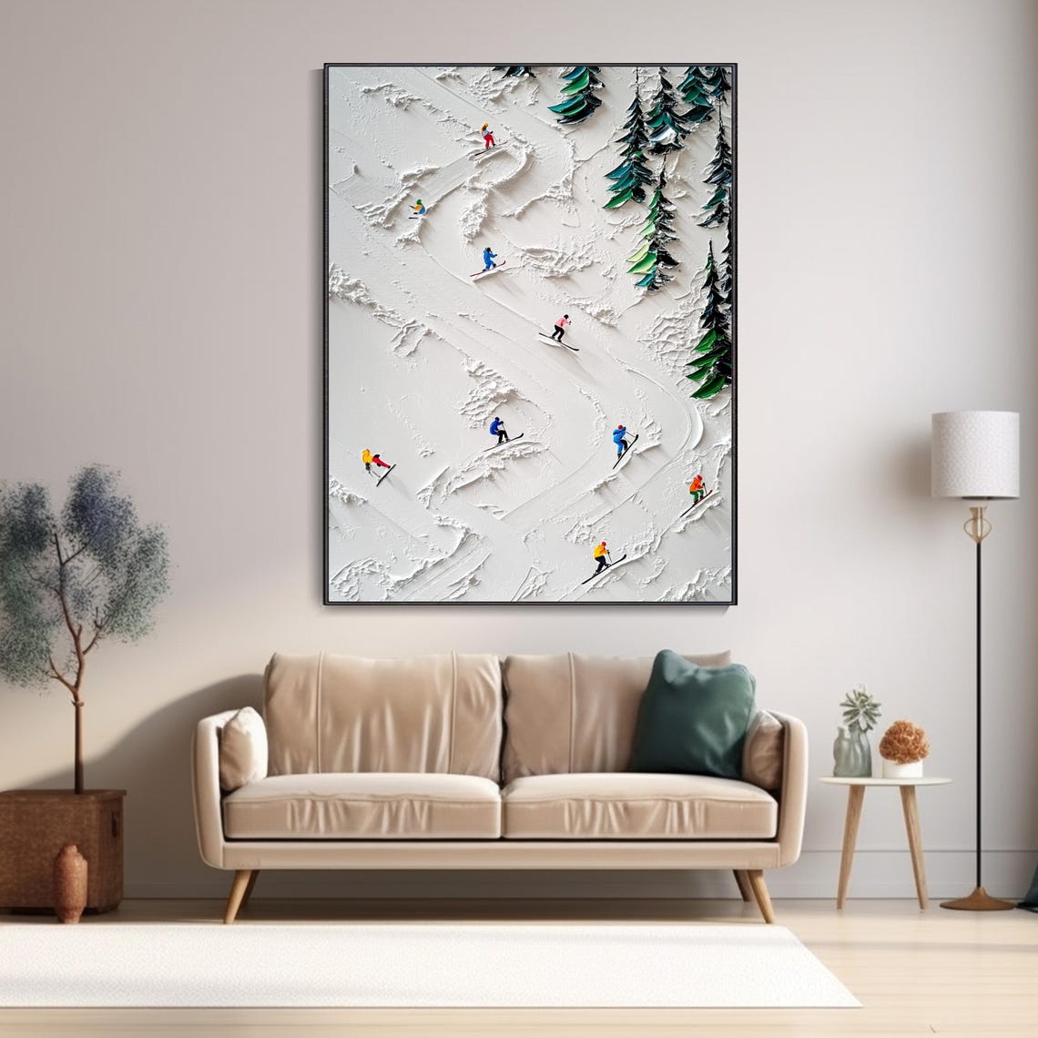 White Snowboards Paintig Original Framed 3d Skiing Sport Art Plaster Style Textured Wall Art Personalized Gift For Skiers Skier Painting - Image 3