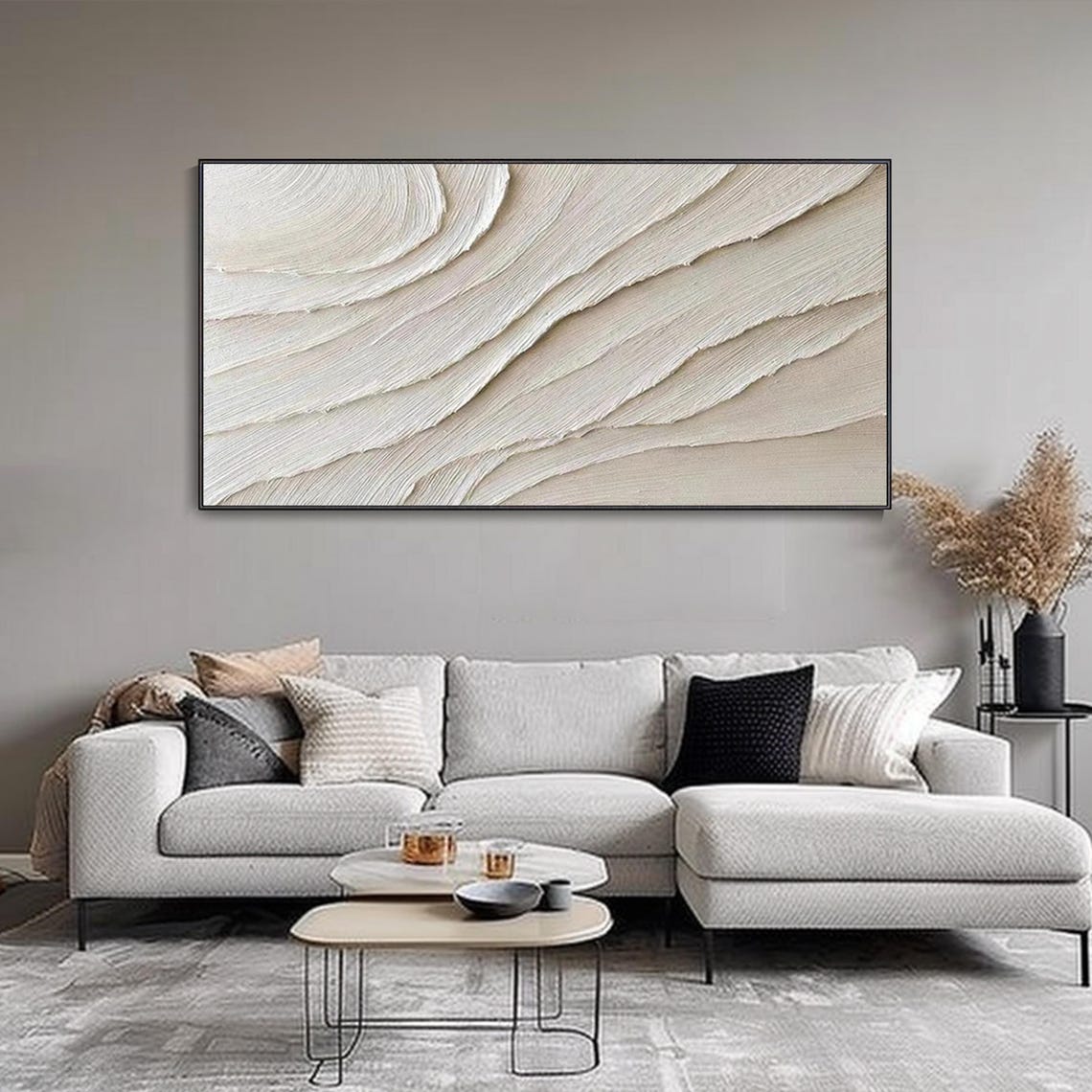Minimalist Ivory Wave Texture Abstract 3D Painting Art Poster - Image 2