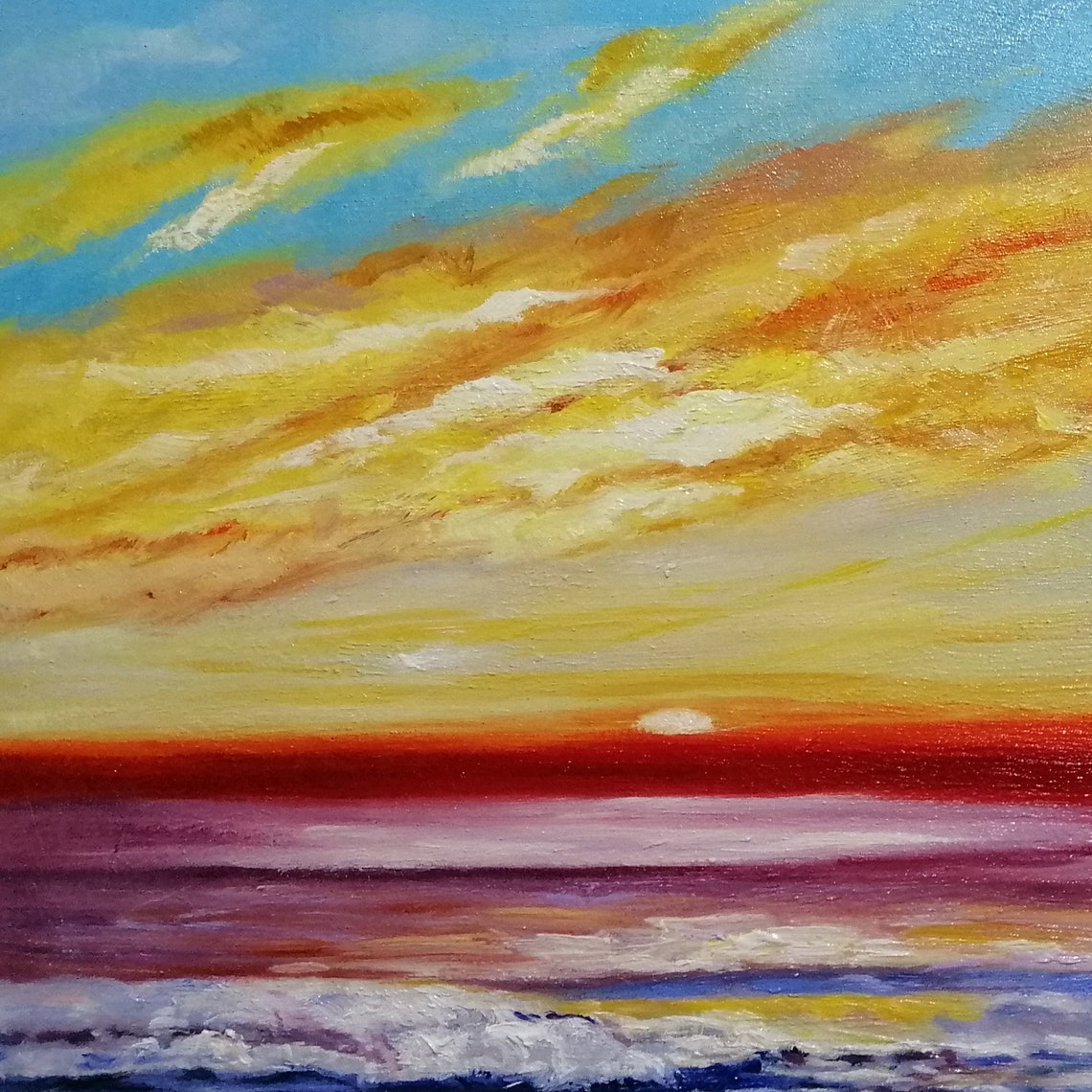 Panoramic Ocean Sunset Streaked Clouds Golden Seascape Poster - Image 2