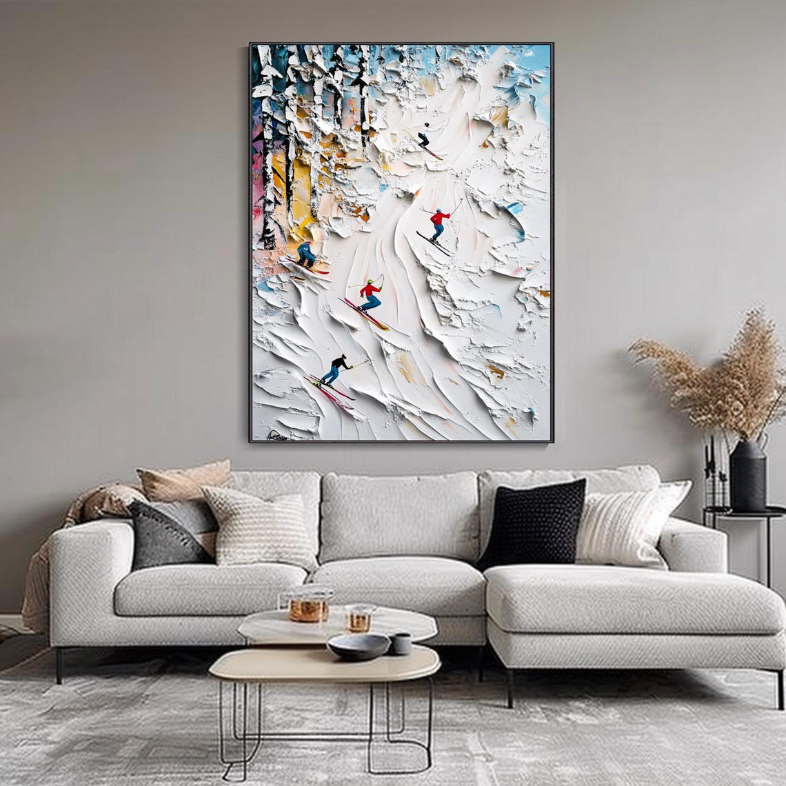 Skiers Racing Down Snowy Mountain Slope 3D Textured Sport Art Poster - Image 2