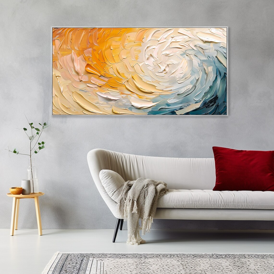 Abstract Impasto Swirl Gold Amber Blue Ocean Sea Texture Poster - Image 2