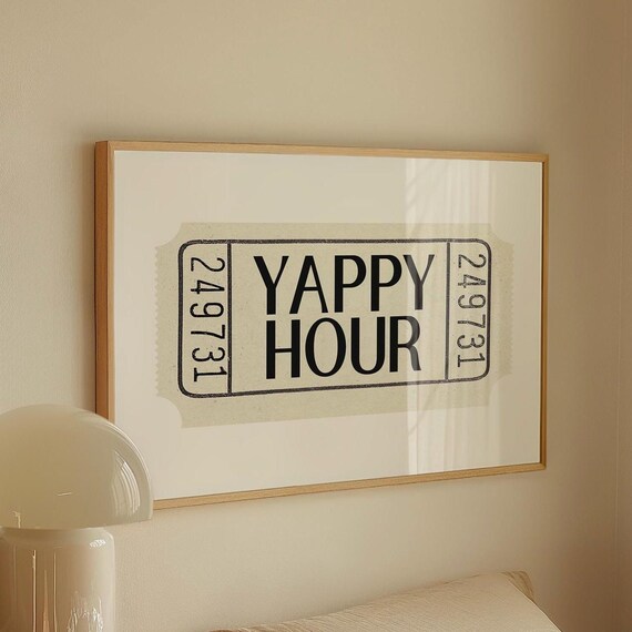 Yappy Hour Vintage Ticket Style Bar Cart Cocktail Decor Poster