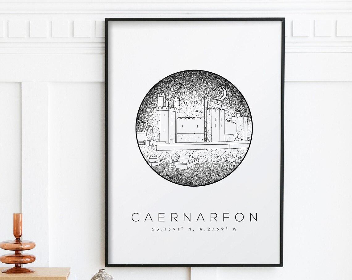 Caernarfon Castle Wales Dotwork Travel Poster - Image 3