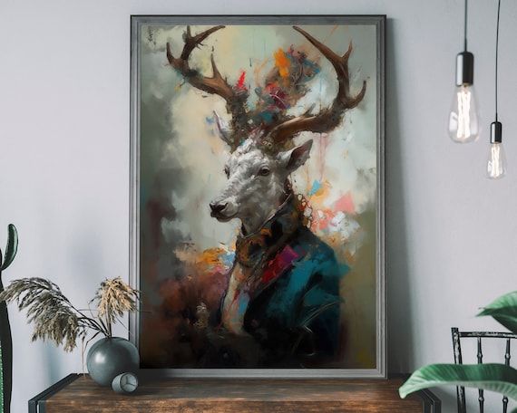 White Stag Portrait Noble Animal Aristocrat Coat Majestic Poster