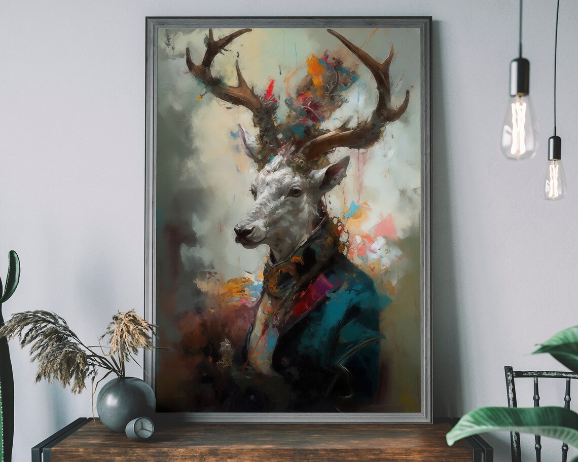 White Stag Portrait Noble Animal Aristocrat Coat Majestic Poster