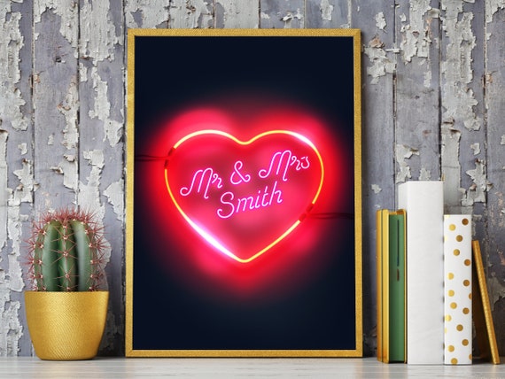 Personalised Wedding Gift Personalized Art Print Party Neon Sign Custom