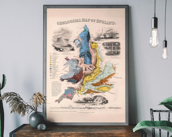 Geological Map Of England Vintage Great Britain Historical Uk Print Antique Travel Poster