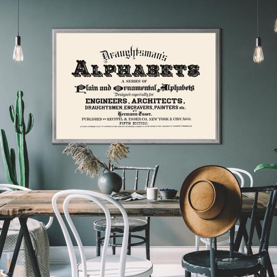 Vintage Draughtsmans Alphabet Print Antique Victorian Art Typography Wall
