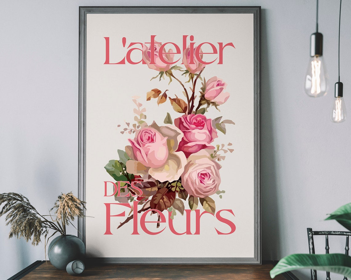 French Floral Atelier Des Fleurs Pink Rose Botanical Art Poster