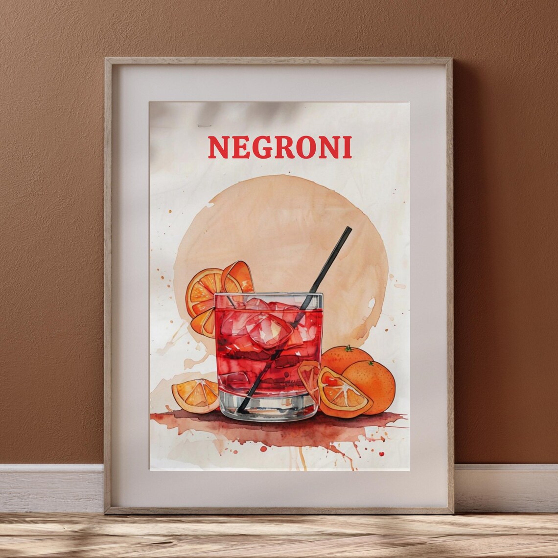 Negroni Watercolor Italian Cocktail Bar Drinks Recipe Poster - Image 3