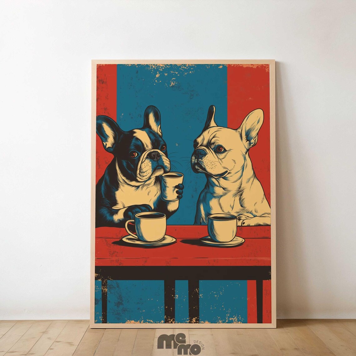 Bulldog Wall Art Print, Vintage Coffee Date