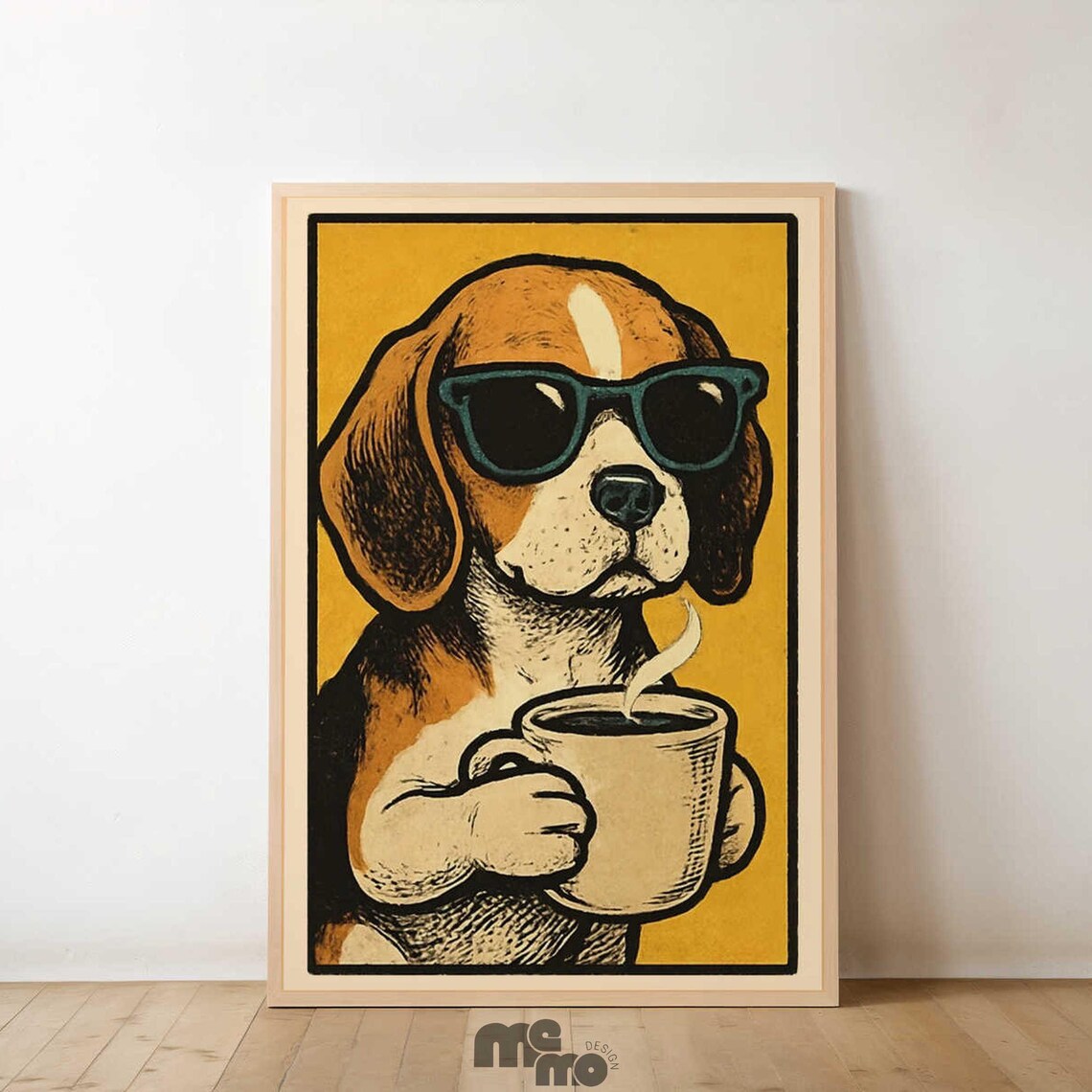 Beagle Drinking Coffee, Vintage Dog Illustration