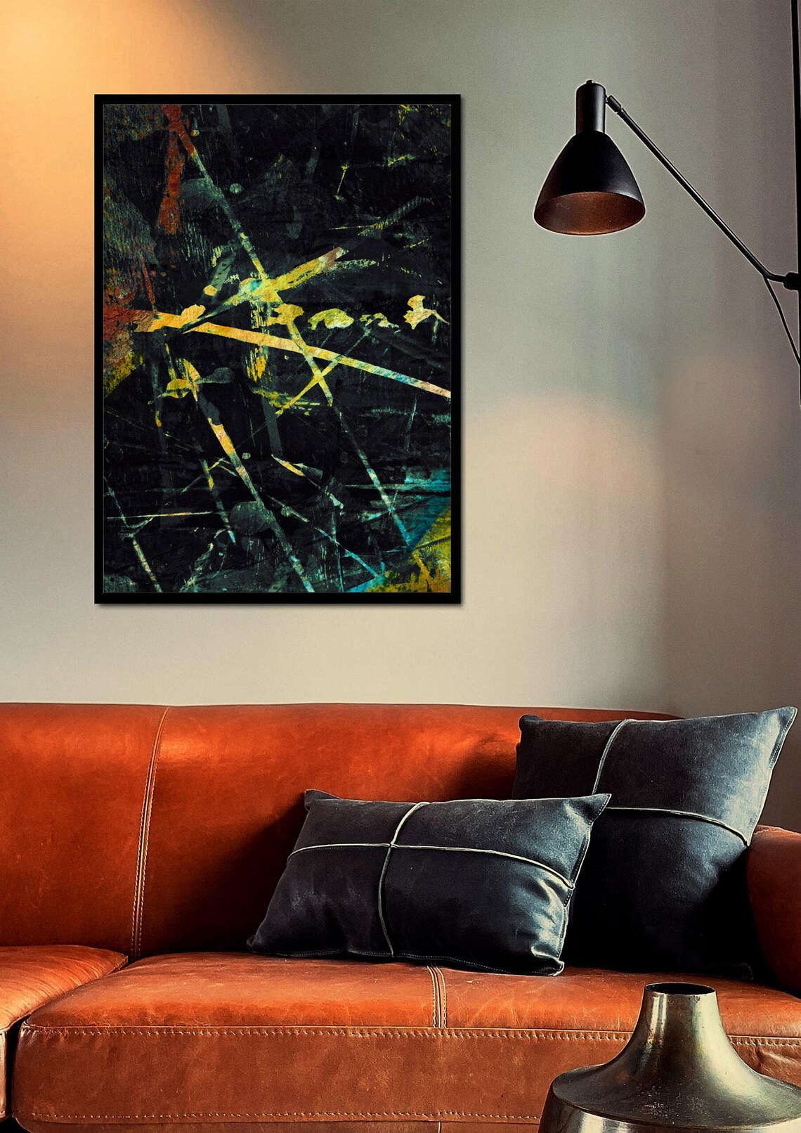 Abstract Geometric Painting, Acrylic Lines And Strokes - Image 2