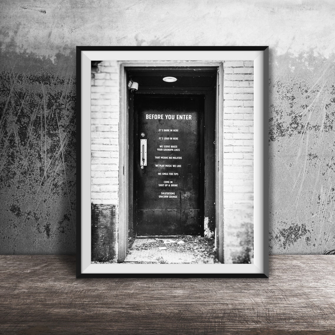 Before You Enter Funny Bar Door Rules Unicorn Lounge Quote Poster - Image 2
