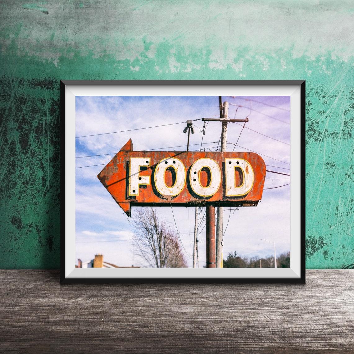 Rusted Vintage Food Arrow Sign Roadside Diner Kitchen Art Poster
