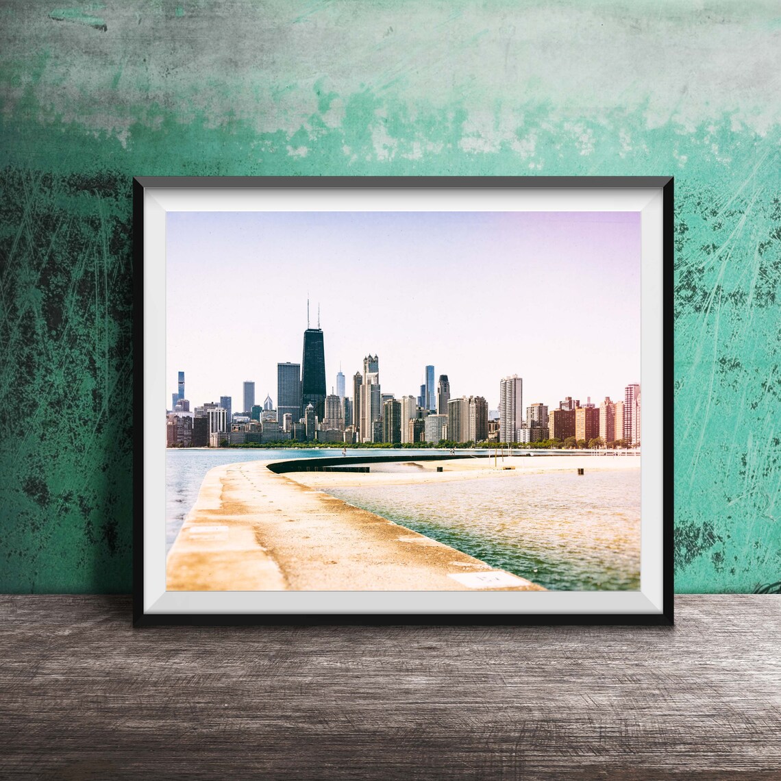 Chicago Skyline North Avenue Beach Breakwater Day Photo Poster