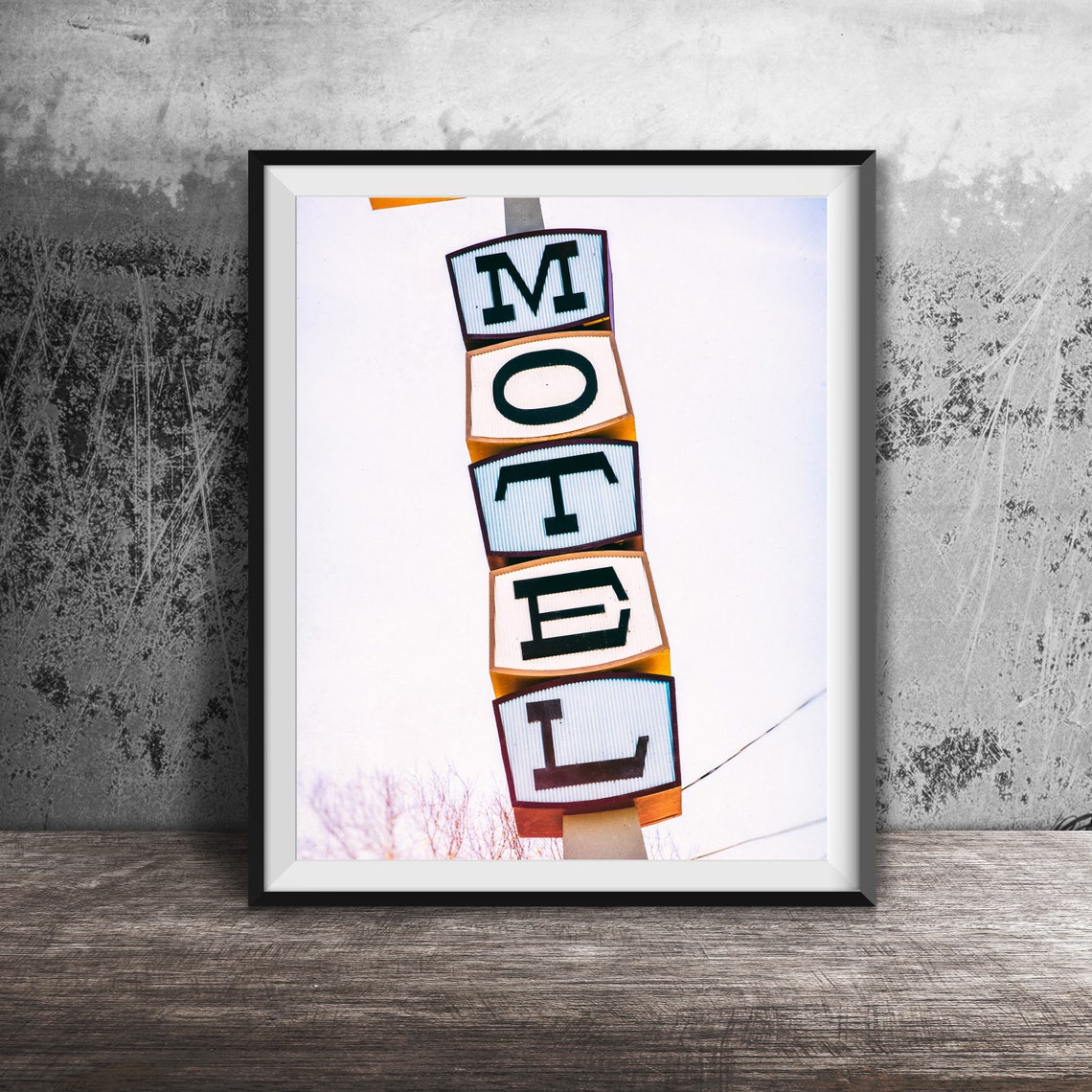Retro Motel Tower Vertical Letter Blocks Vintage Roadside Poster