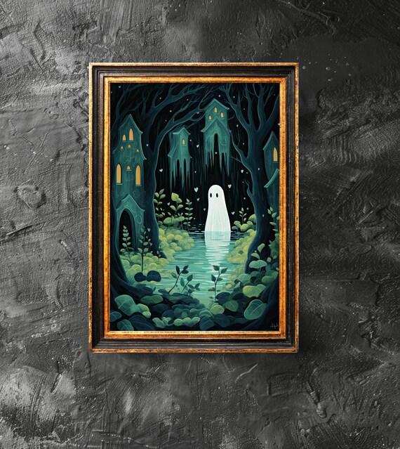 Cute Ghost in Haunted Forest Clearing Dark Academia Halloween Poster