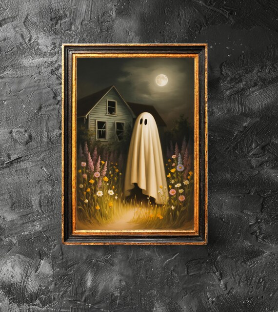 In Flowers At The Moon Poster Vintage Floral Wall Art Spooky Cute Halloween