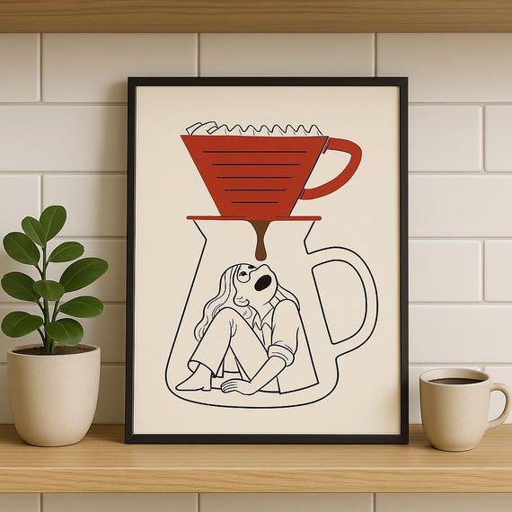 Coffee Poster Kitchen Minimalist Wall Art Print Retro Cafe Decor Barista Gift Daily Modern