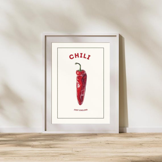 Kitchen Poster Wall Funny Art Cute Chili Pepper Food Playful Decor Retro Style Print