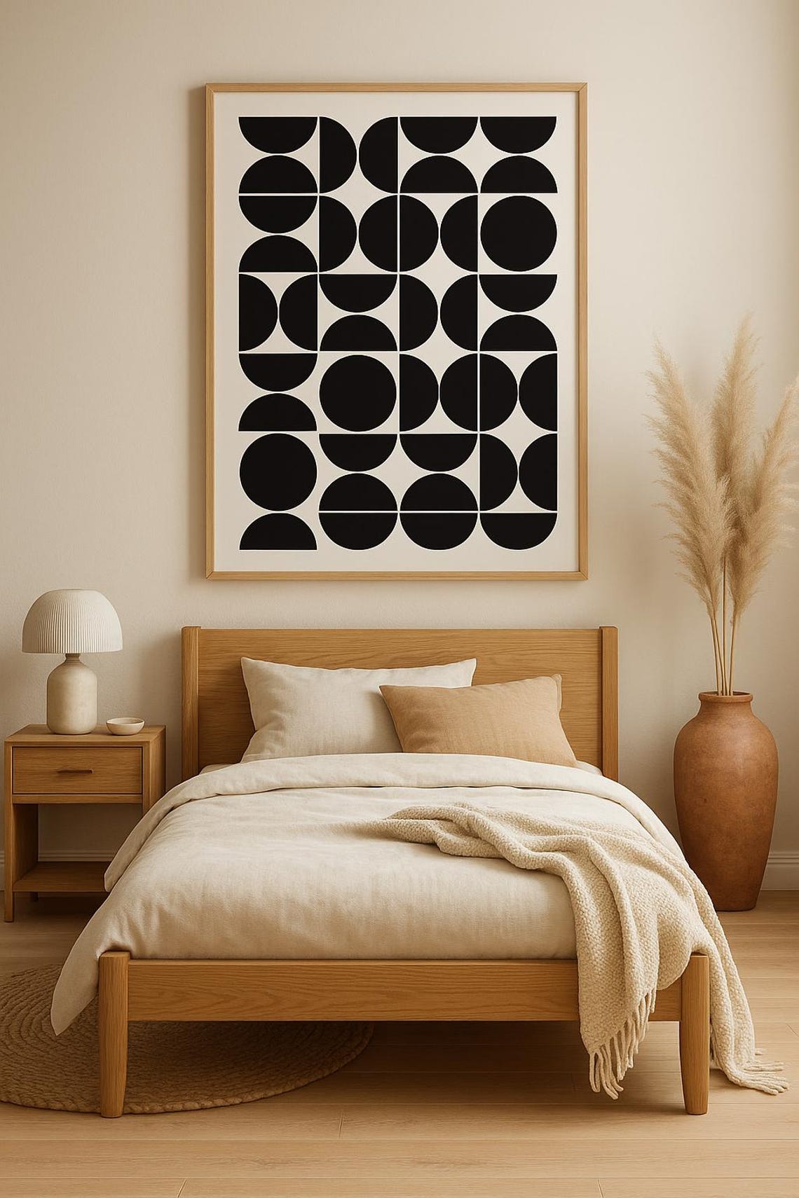 Mid Century Modern Black Semicircle Grid Abstract Art Poster