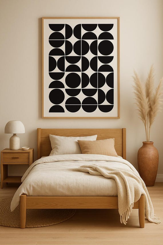 Mid Century Modern Geometric Wall Art Abstract Black Shapes Poster Minimalist Boho Retro Home Decor