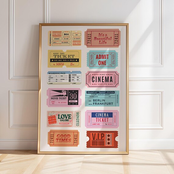 Vintage Ticket Stub Collage Cinema Boarding Pass Retro Art Poster