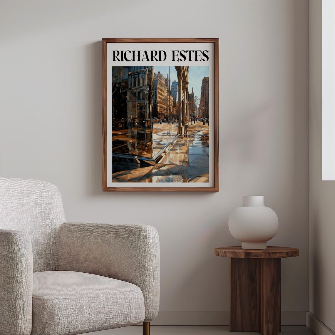 Chrome Pillar Wet Plaza Corner Building Reflections Art Poster - Image 2