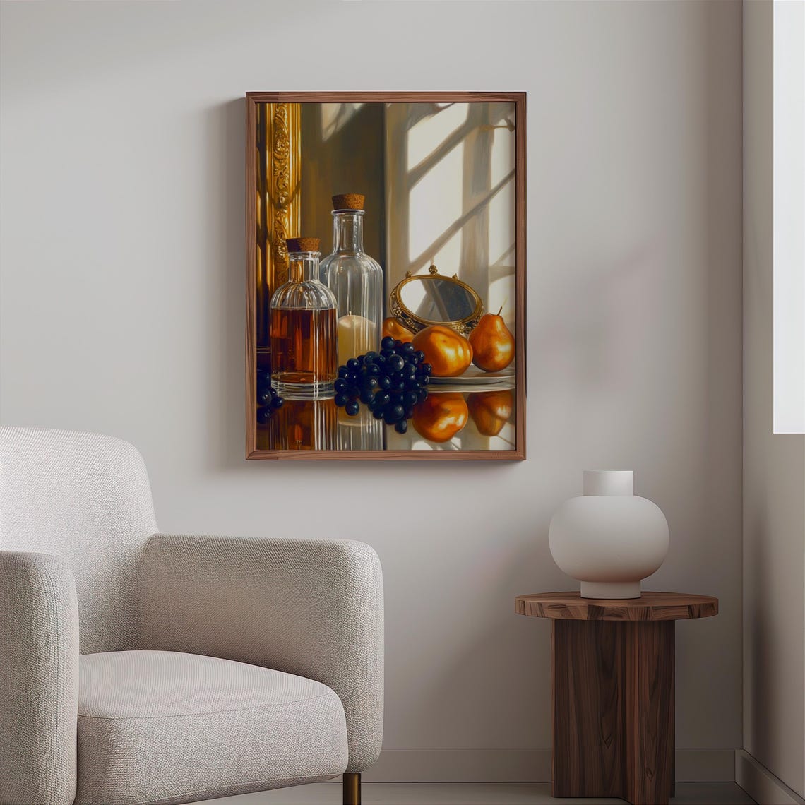 Amber Decanters and Dark Grapes Window Light Still Life Poster - Image 2