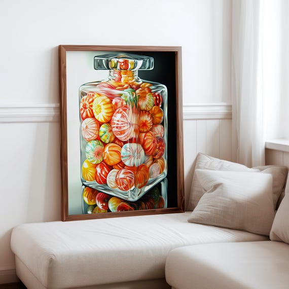 Charles Bell Inspired Photorealism Poster Vintage Gumball Print Colourful Retro Sweetshop Hyper Realistic Candy Machine 1980s
