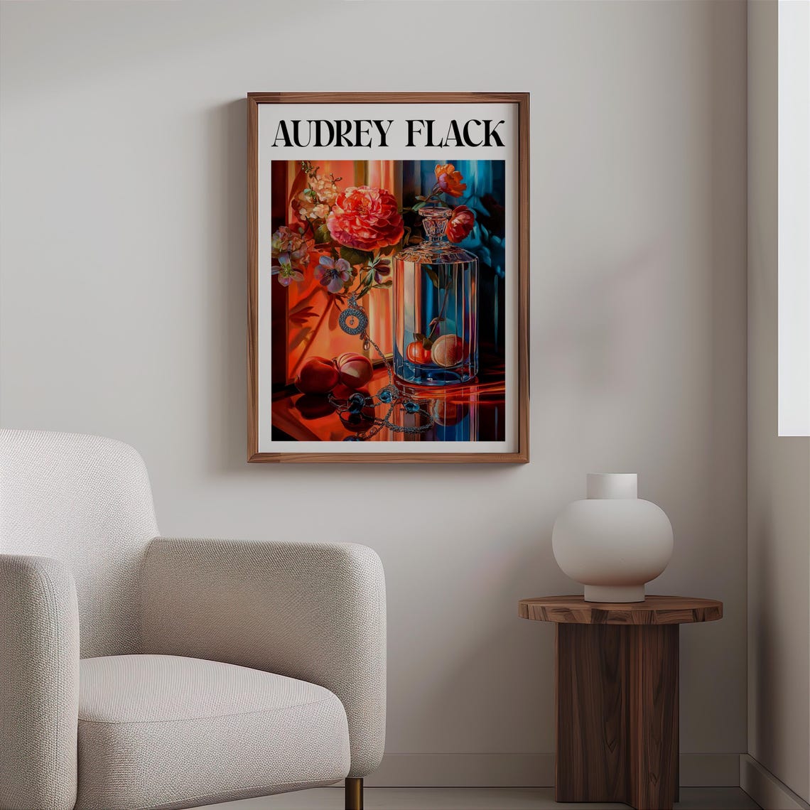 Audrey Flack Crystal Decanter Peony Peaches Jewelry Still Life Print - Image 2
