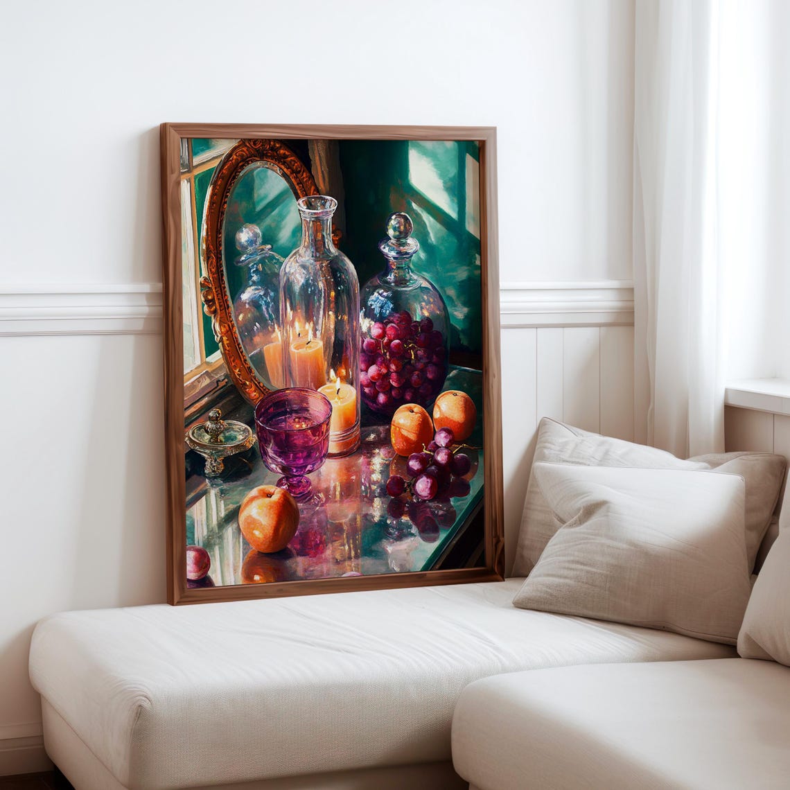 Decanters and Purple Goblet Candlelight Still Life Art Poster