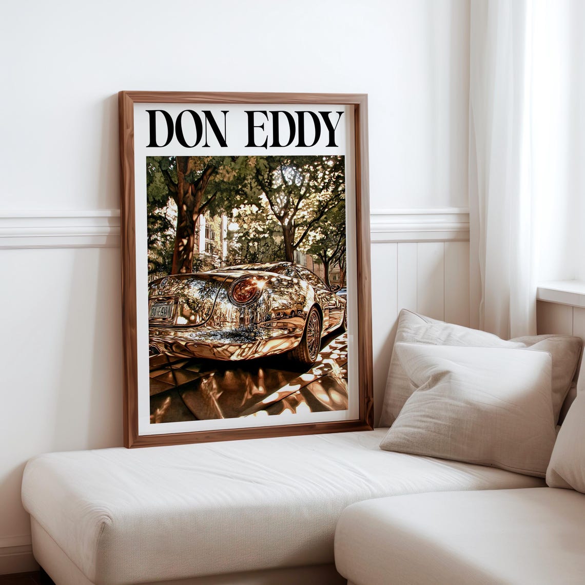 Don Eddy Inspired Chrome Sports Car Rear Tree Light Reflections Poster