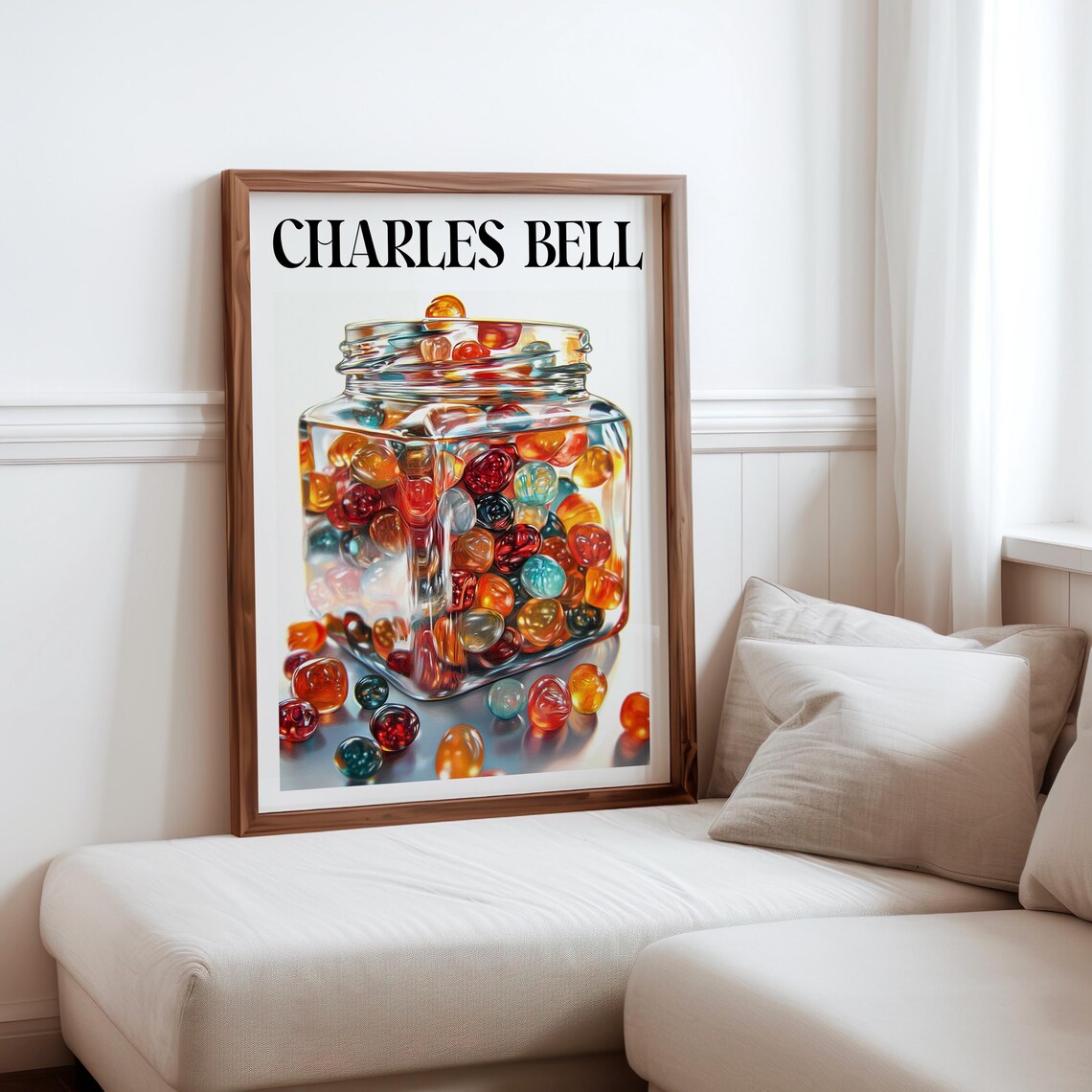 Charles Bell Glass Candy Jar Colorful Marbles Photorealism Art Poster
