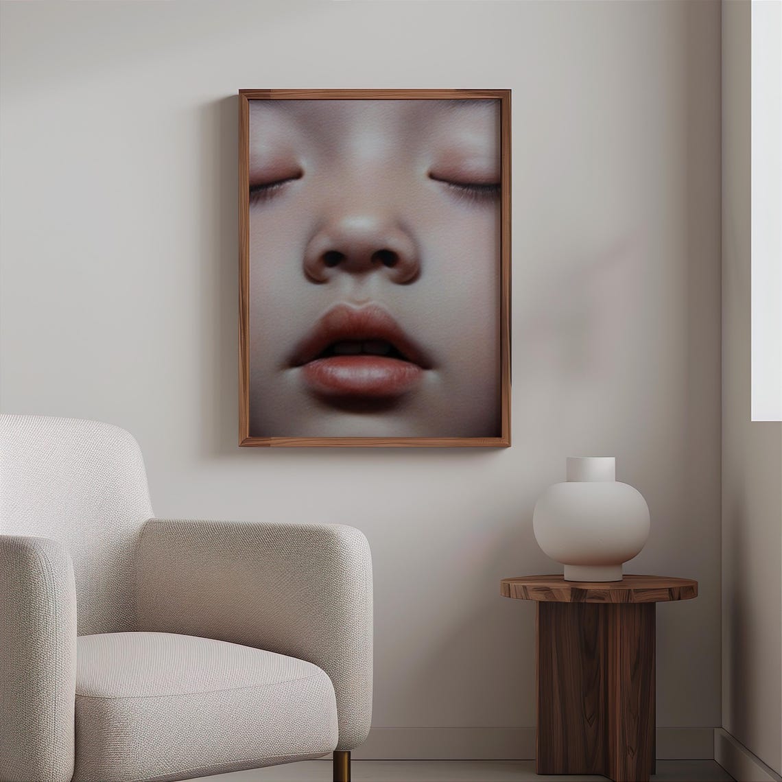 Child Face Close Up Closed Eyes Glossy Lips Photorealistic Print - Image 2