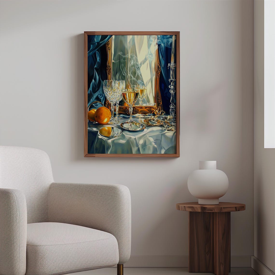 Crystal Wine Glasses and Oranges Classic Still Life Art Poster - Image 2