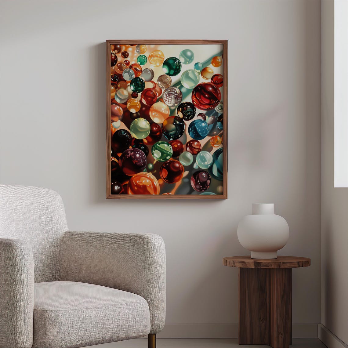 Floating Jewel Marbles Dark Background Glow Photorealism Poster - Image 2
