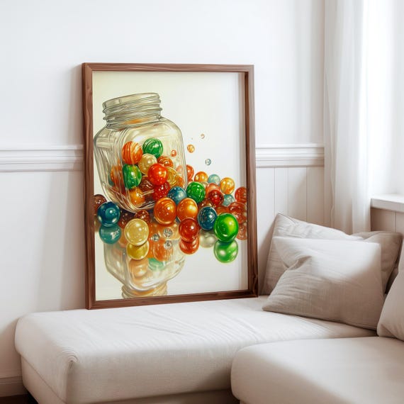 Charles Bell Inspired Photorealism Poster Vintage Gumball Print Colourful Retro Sweetshop Hyper Realistic Candy Machine 1980s