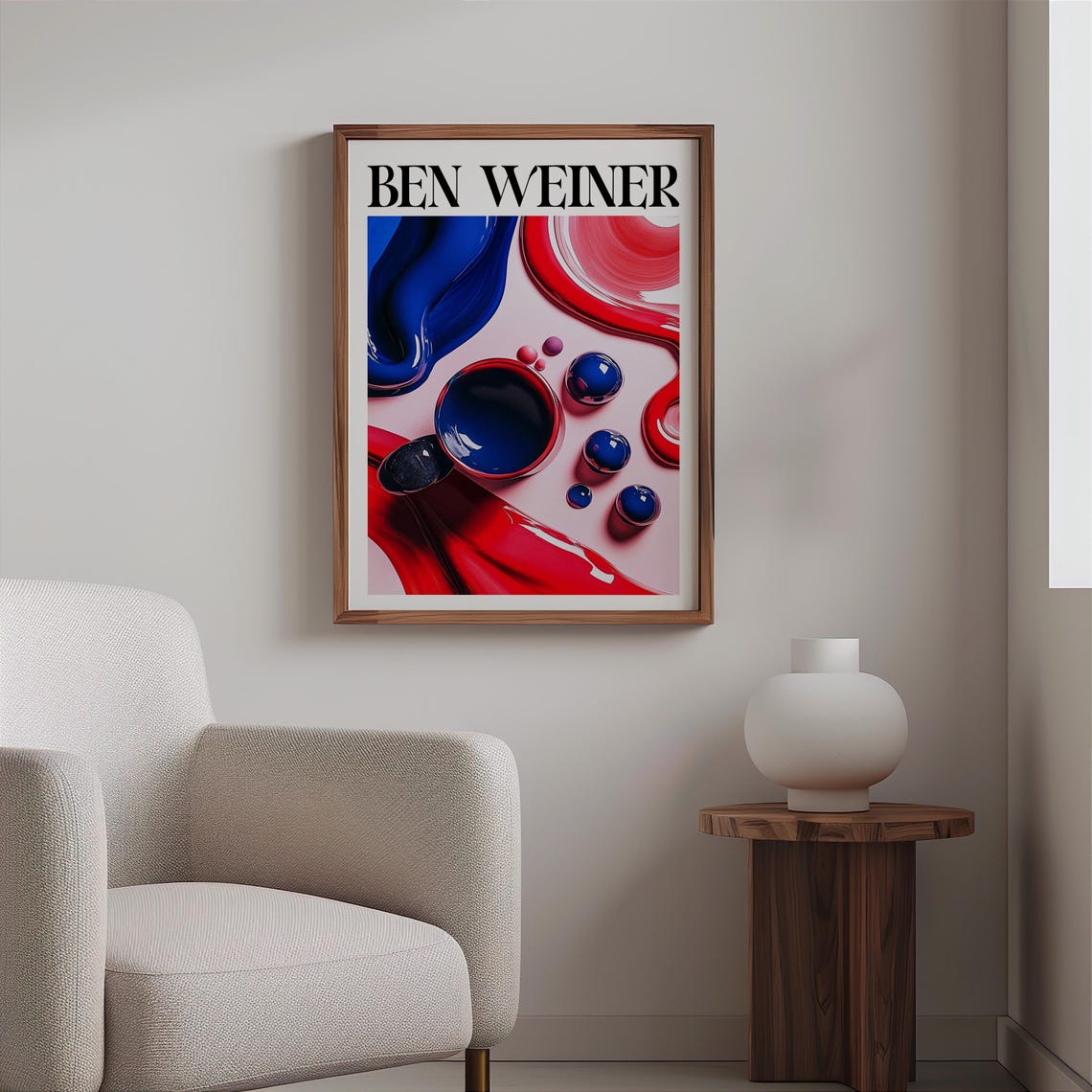 Ben Weiner Inspired Red Blue Paint Drips Glossy Spheres Art Print - Image 2