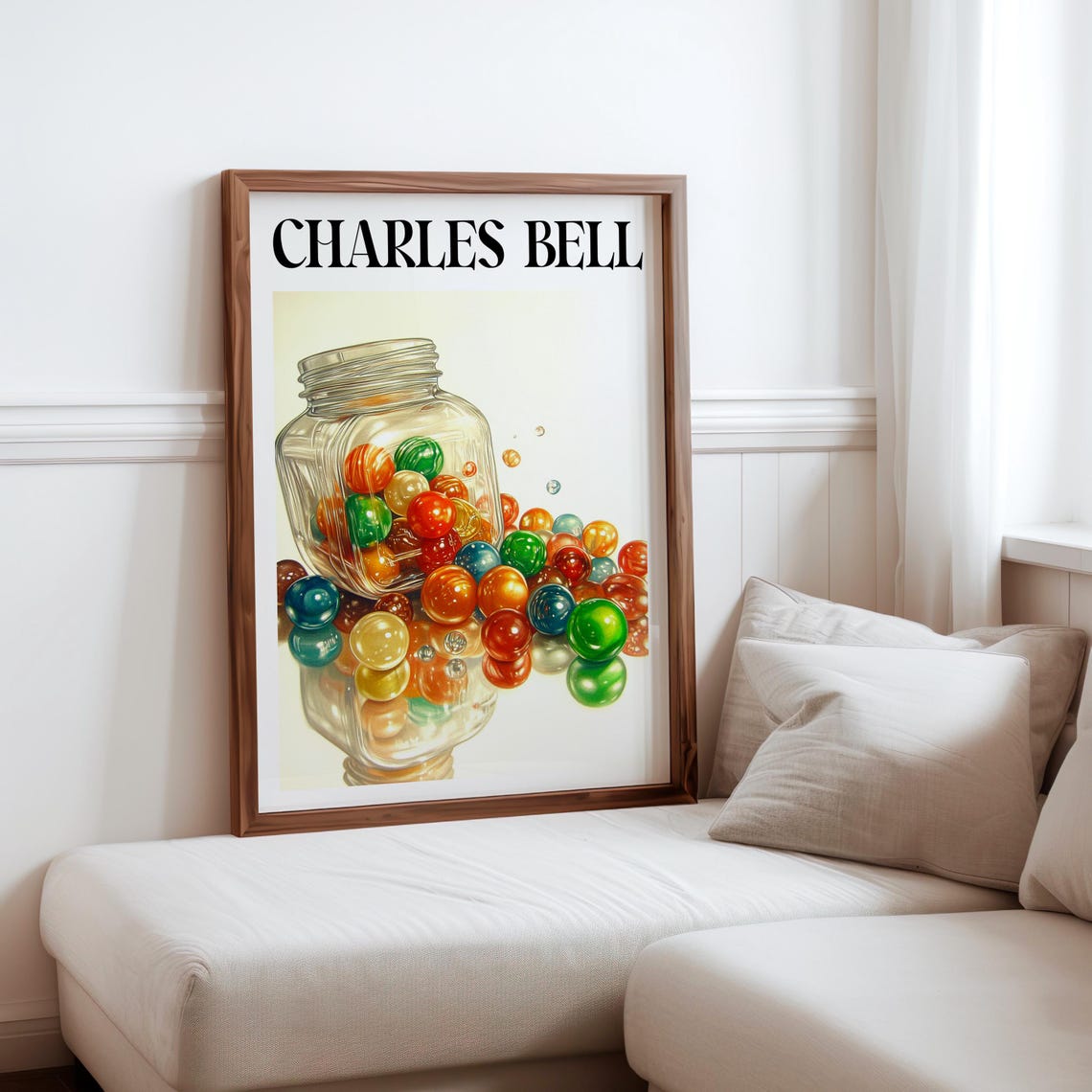 Charles Bell Inspired Spilling Jar Colorful Gumballs Cream Art Poster