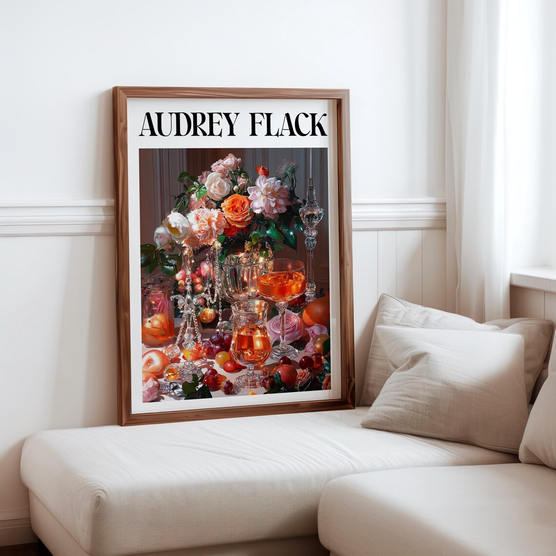 Audrey Flack Crystal Goblets Rose Bouquet Amber Still Life Art Print