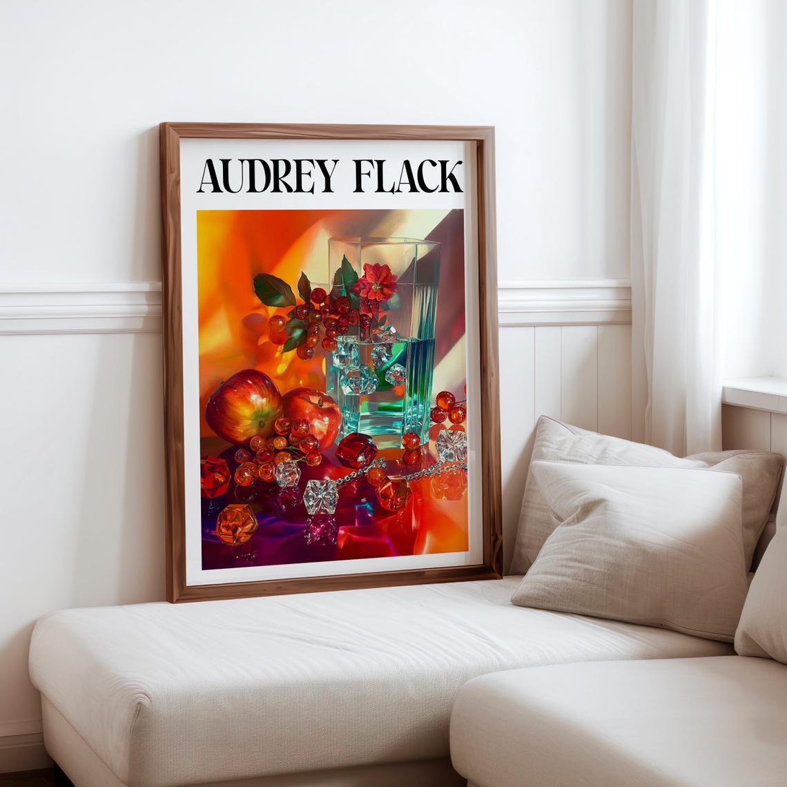 Audrey Flack Glass Bottles Berries Gold Chain Flower Still Life Print