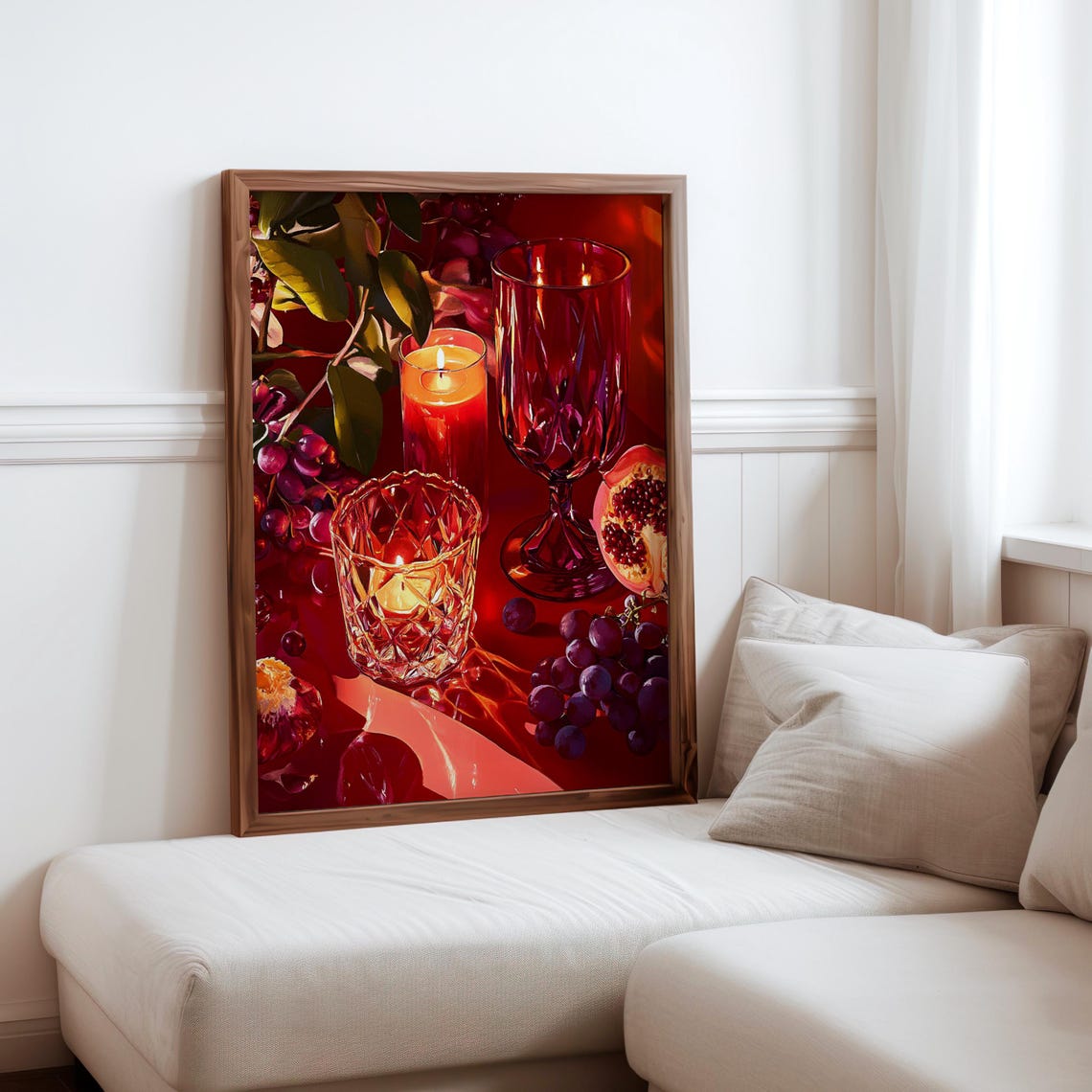 Ruby Red Wine Glass and Pomegranate Classic Still Life Poster