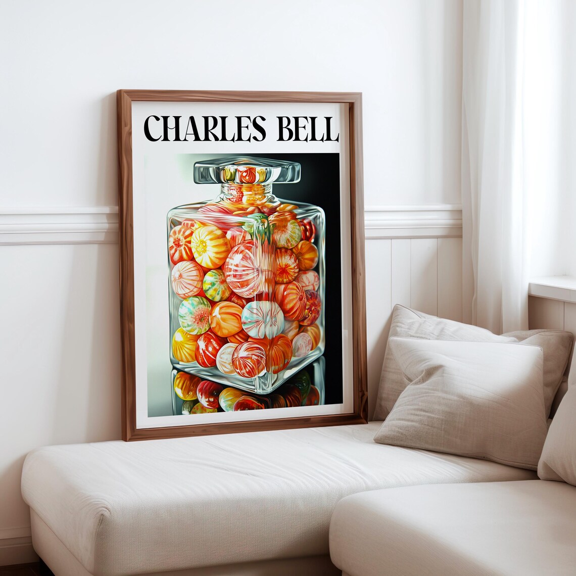 Charles Bell Square Glass Bottle Gumball Candies Photorealism Poster