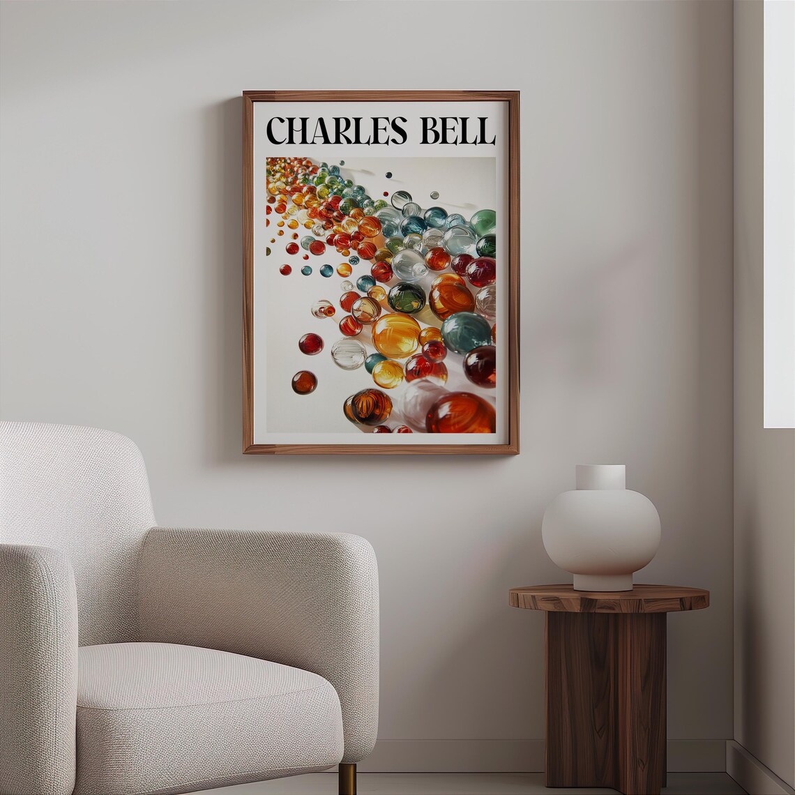 Charles Bell Inspired Colorful Glass Marbles Scattered White Art Print - Image 2