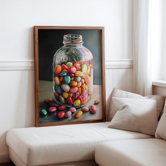 Roberto Bernardi Inspired Poster Colourful Candy Sweet Jar Still Life Wall Art Print Bernardi Inspired Print Modern Home Wall Decor