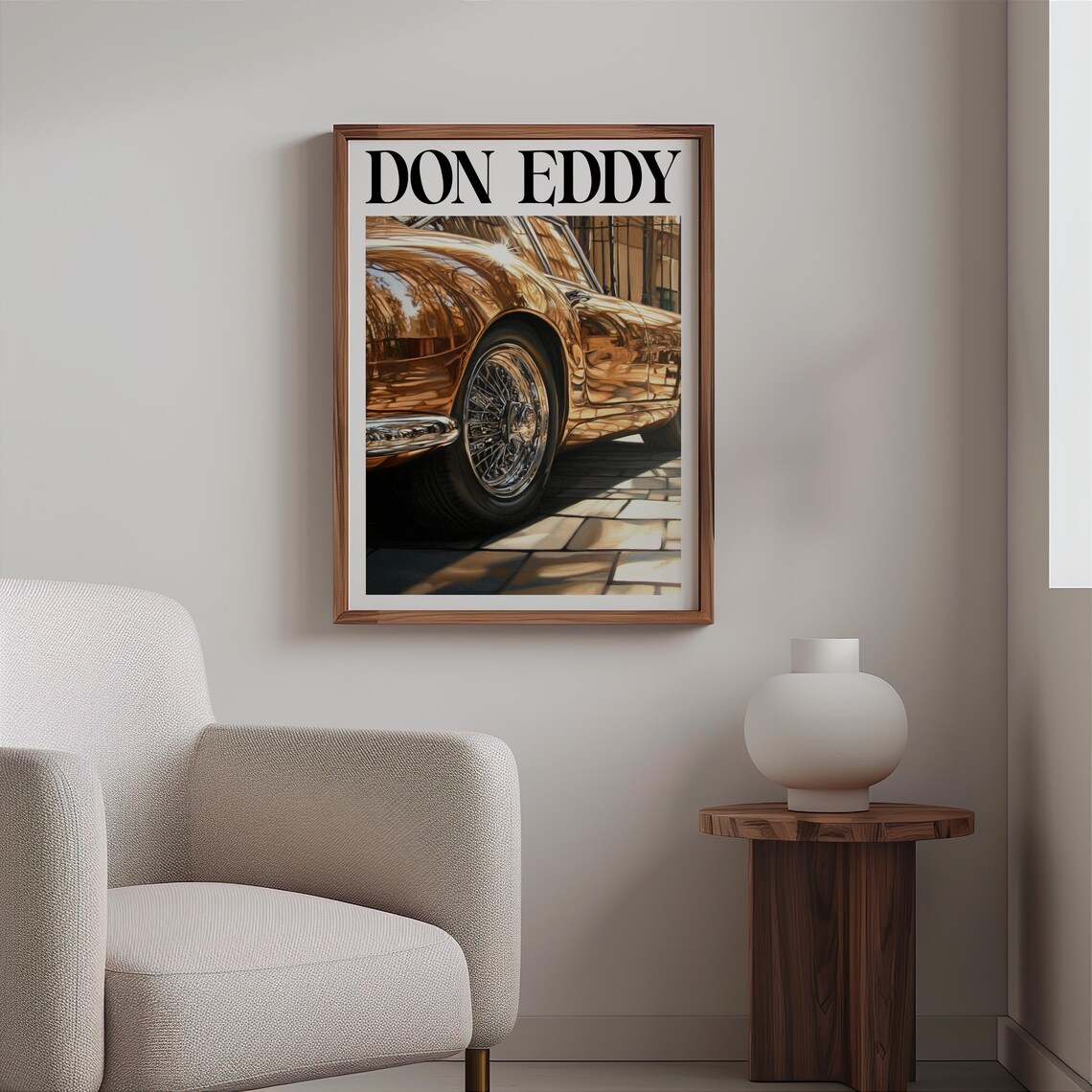 Don Eddy Style Gold Classic Car Rear Wheel Cobblestone Street Poster - Image 2